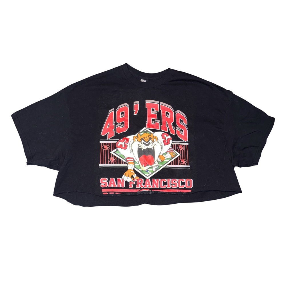 Vintage San Francisco 49ers Tasmanian Devil Cropped Graphic Tee Black 2XL